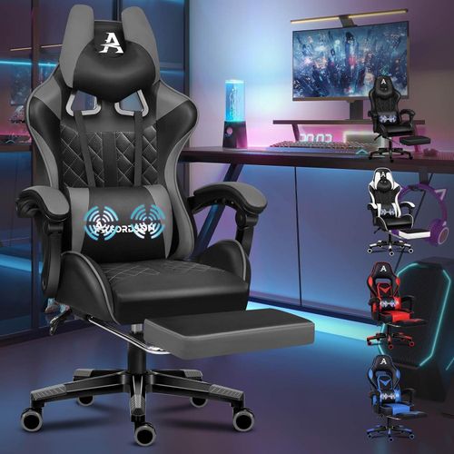 ALFORDSON Premium Gaming-Stuhl mit Fußstütze und Lordosenstütze Grau Ethan Serie
