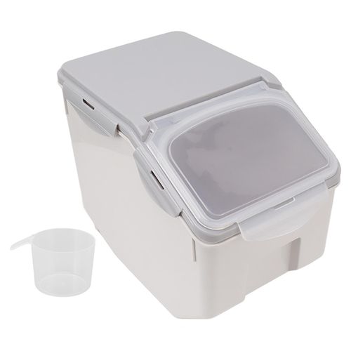 Reis-Aufbewahrungsbehälter mit Becher, luftdicht verschlossen, Lebensmittel-Getreide-Organizer, Kunststoff, Küchenbedarf, grau, 15 kg