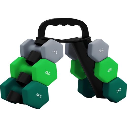 Hantelset mit Aufbewahrungsgestell, Set mit 6 Hanteln für Fitness-Training, 2 x 3kg, 2 x 4kg, 2 x 5kg