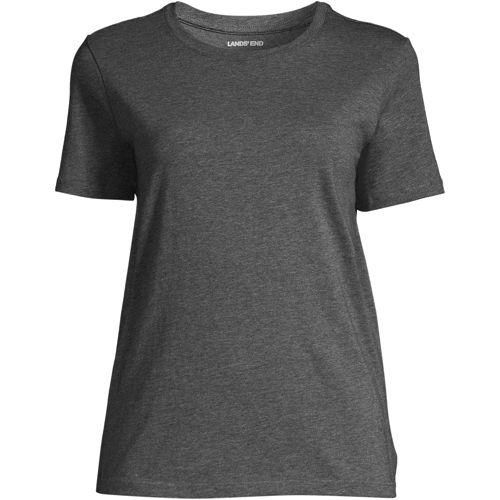 Supima Kurzarm-Shirt mit rundem Ausschnitt für Damen, Damen, size: regular, Grau, Baumwolle, by Lands' End
