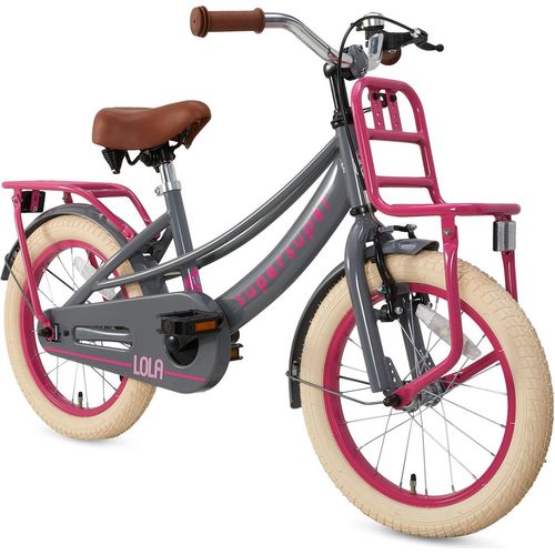 Mädchen Hollandrad 16 Zoll Lola Grau-Pink