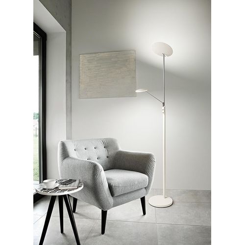 LED-Stehleuchte aus weißem Metall und poliertem Chrom, doppelte Lichtleistung 28 W + 5 W, 3000 K, dimmbar, modernes Design, Höhe 183 cm - Perenz