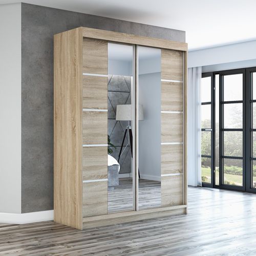 Schwebetürenschrank, 2-türig Schrank ERA 160 cm (mit Spiegel) (Sonoma / sonoma / sonoma)