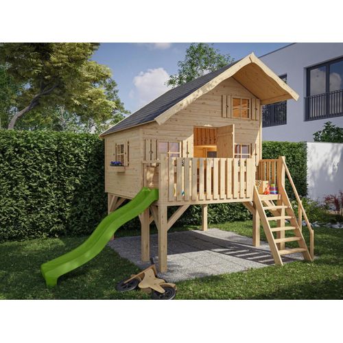 Stelzenhaus Tom XL 15 mm naturbelassen inkl. Veranda, Stelzen und Rutsche grün