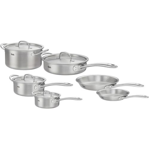 Topf-Set FISSLER "Fissler M5 Pro-Ply, Edelstahl-Topfset (10-teilig)", silber (silberfarben), Töpfe, 10-teiliges Premium Kochgeschirr mit Pro-Ply™ Technologie