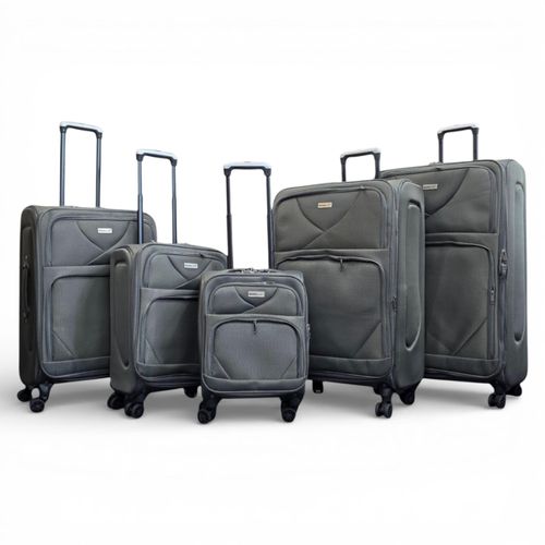 Softshell lichtgewicht grijs nylon 4-wiel reiskoffer vakantieset van 5 koffers