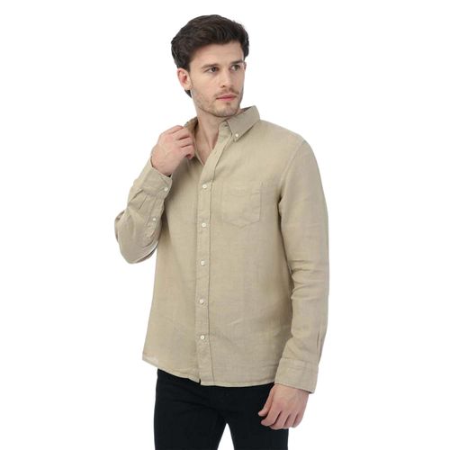 Gant Heren Linnen Kledingstuk Geverfd Normaal Overhemd (Beige)