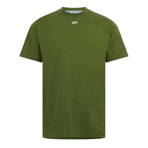Off White Heren Belettering Katoen Regular T-shirt (Groen, Wit)