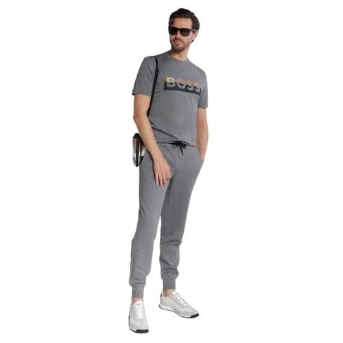 Boss Heren Belettering Regular T-shirt (Medium Grijs)