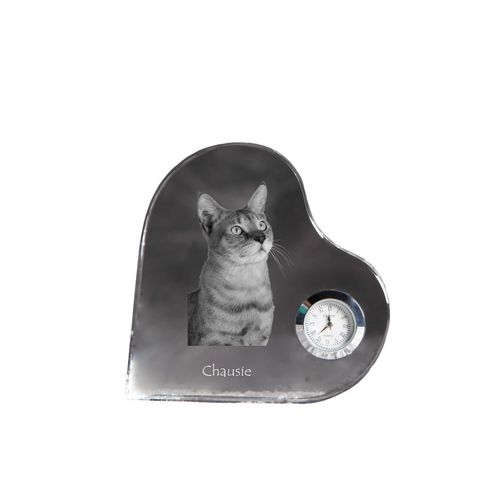 Chausie - Kristalluhr mit Katzenbild, Herzregal-Uhr, personalisierte Standuhr von Art-Dog.