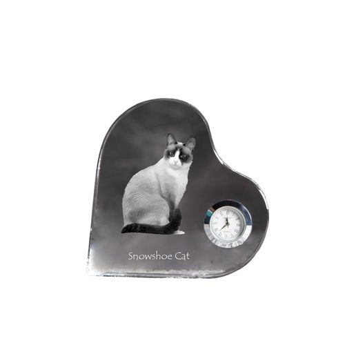 Schneeschuh-Katze - Kristalluhr mit Katzenbild, Herzregal-Uhr, personalisierte Standuhr von Art-Dog.