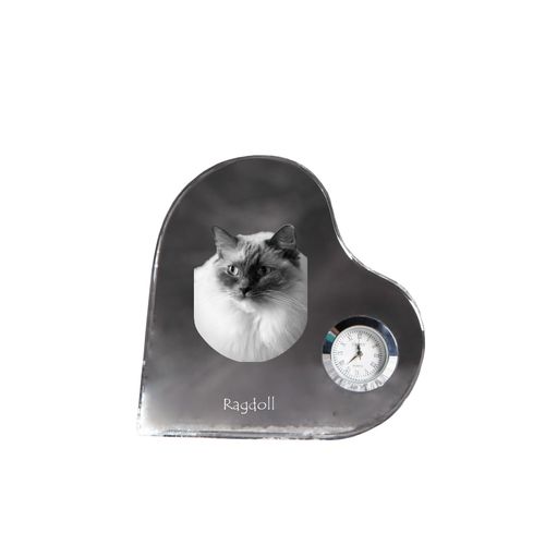 Ragdoll - Kristalluhr mit Katzenbild, Herzregal-Uhr, personalisierte Standuhr von Art-Dog.