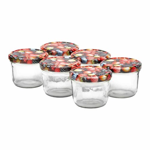 Einmachglas VAN WELL "Einmachgläser / Sturzgläser Wildberries 230 ml 6er Set transparent", bunt (transparent), L:8,5cm, Glas, Lebensmittelaufbewahrungsbehälter