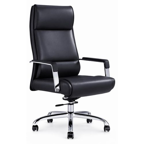 Ergonomischer Chefsessel aus schwarzem Leder mit Chromdetails