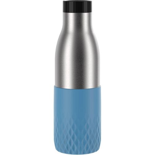 Trinkflasche EMSA "Bludrop Sleeve", blau, H:24cm, Edelstahl, Silikon, Trinkflaschen, Trinkflasche, Edelstahl/Silikon, Quick-Press, 12h warm/24h kühl