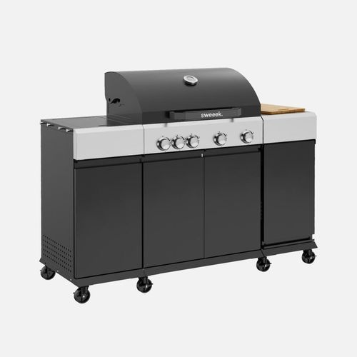 sweeek - Gasgrill 4 Brenner + 1 Seitenbrenner - Schwarz