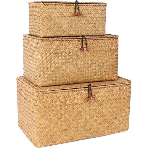 Rotan Organizer Box mit Deckel für Home Decor - Natürliche Rattan Gewebte Organizer Box - Reisig Korb