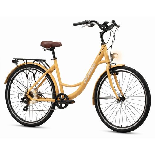 oToMUNICH Plus Sunset Beige 28 Zoll Fahrrad, Shimano 7-Gang, City-Bike, Tiefeinsteiger mit Stahlrahmen, Nabendynamo 60 Lux LED Frontlicht, mit Tracker, Fahrradcomputer, Handyhalterung und Gepäckträger