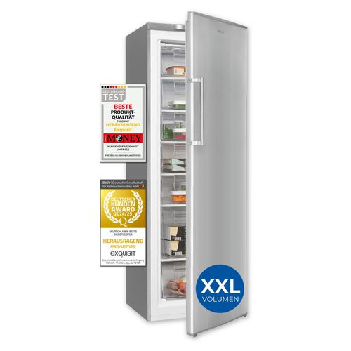Exquisit Gefrierschrank GS280-HE-040D inoxlook | Nutzinhalt: 242 L | 4*-Gefrieren | Alarm-Funktion | Schnellgefrieren | Standgerät
