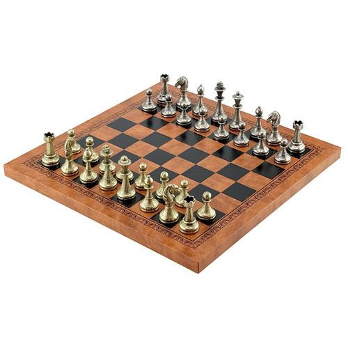 ITALFAMA Metal Chess Set (Zinc/Brass/Nickel) with Leatherette Board 26x26cm