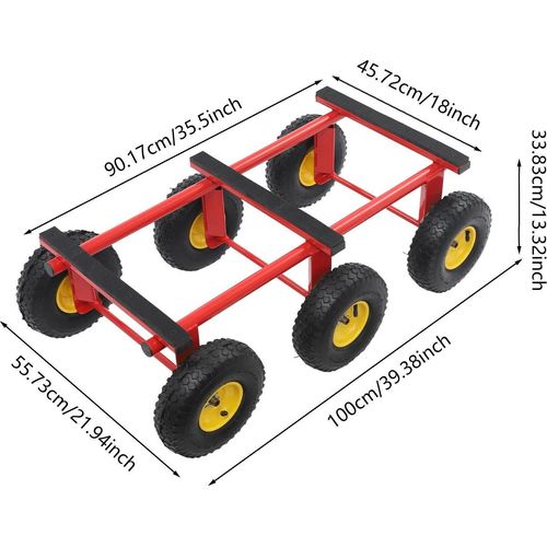 Transportwagen - Schwerlast Dolly - 544 kg Tragkraft - Geländegängige Räder - Für Haus und Lager - Rot