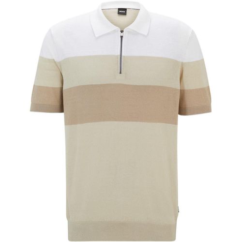 Boss Heren Trieste streep gebreid poloshirt (Licht Beige)