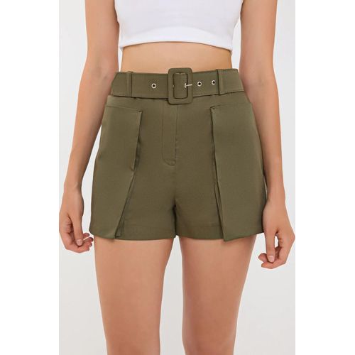 Katoenen Hoge Taille Shorts met Zak en Ceintuurovereenkomst