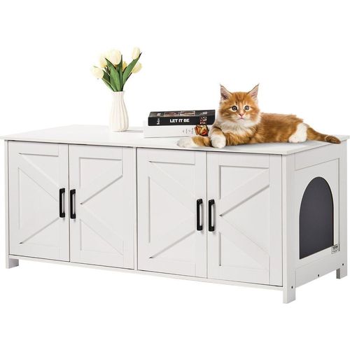 Katzenklo-Umzäunung Holz-Katzenklo Möbel Versteckt 2 Räume Weiß