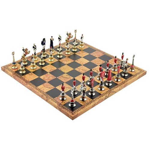 ITALFAMA CHESS SET 'NAPOLEONE' Metal Pieces +Leatherette Board 40cm