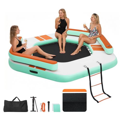 Aufblasbares Schwimmdock - Schwimmplattform - 2,6 x 2,6 m - Rutschfeste Oberfläche - Abnehmbare Leiter - Tragetasche - Schwimmende Insel - Blau