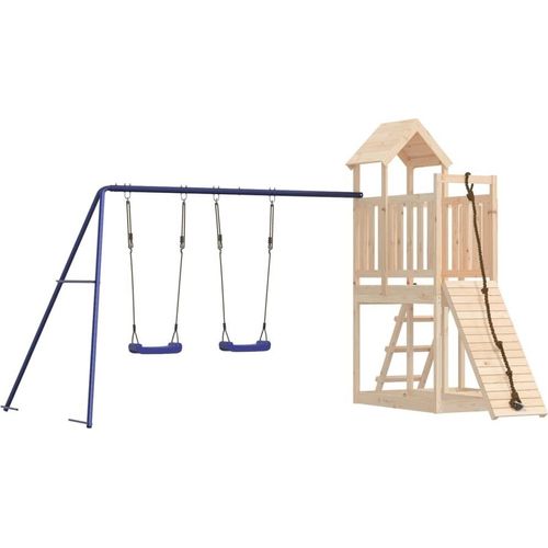 Spielturm Massivholz Kiefer 357x248x214cm Kletterwand, 2 Schaukeln, Sandkasten, Holzdach, Plattformhöhe 90cm