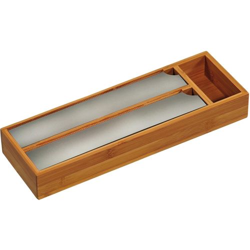 Folienspender KESPER "mit 3 Fächern, 2 davon mit Abrisskanten", beige (natur), H:5,5cm L:39,5cm T:13cm, Küchenrollenhalter, für Alufolie und Frischhaltefolie