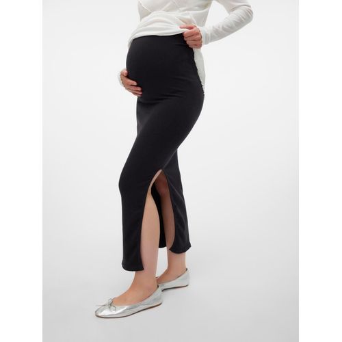 Umstandsrock MAMALICIOUS "MLALANIS SEAMLESS AL RIB SKIRT HW NOOS", Damen, Gr. L (XL), schwarz, Rippware, Obermaterial: 73% Modal, 21% Polyamid, 6% Elasthan, unifarben, wadenlang, Röcke, aus Modal, Polyamid und Elasthan, wadenlang, mit Seitenschlitz
