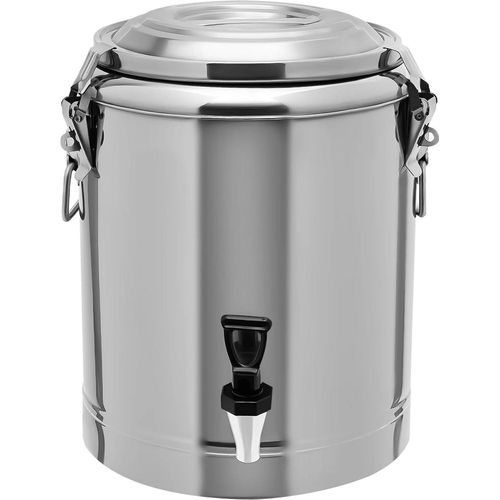 Isolierter Speise- und Getränkebehälter - 14L Warmhaltebehälter - Edelstahl - 8 Std. Wärmehaltung - Zapfhahn für Buffet und Café - Silber