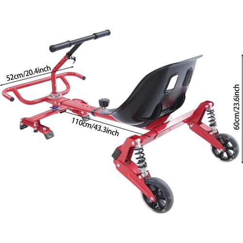 Hoverkart Go-Kart Sitz für Hoverboard - Dreifache Stoßdämpfung - 100 kg Tragkraft - Länge 68,9–95 cm - Für 16,5–25,4 cm Räder - Rot