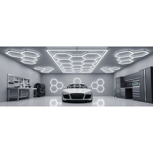 LED Hexagon Deckenleuchte 65W 7606 lm 6500K IP54 Wabenleuchte für Garage Werkstatt Showroom Autopflege