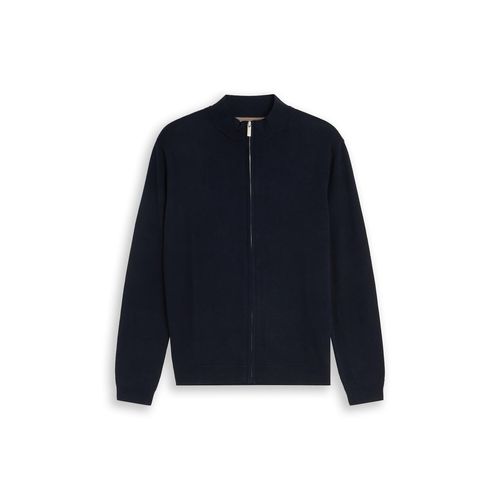 TOM TAILOR Herren Strickjacke mit Seidenanteil, blau, Uni, Gr. M