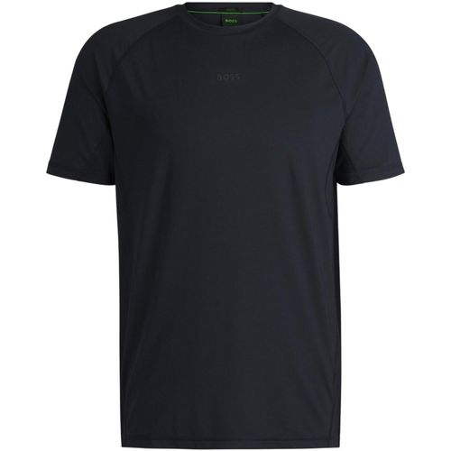 Boss Heren T-shirt met ton-sur-ton logo, ronde hals en raglanmouwen (Zwart)