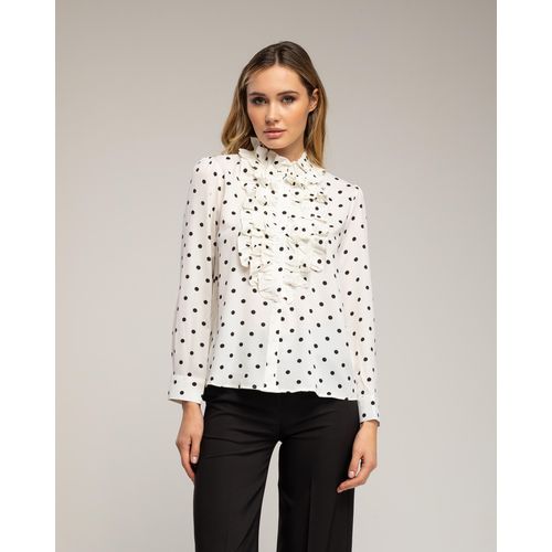 Blouse met stippen en ruches op de borst