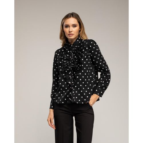 Blouse met stippen en ruches op de borst
