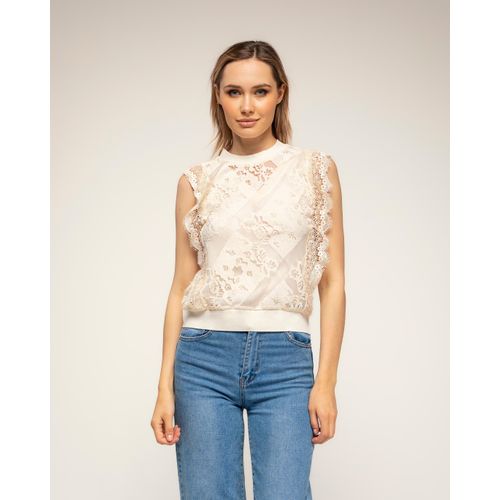 Semitransparante kantentop met elastische taille