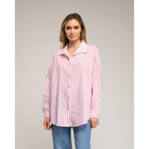 Losvallende gestreepte blouse met geschulpte rand aan de mouw