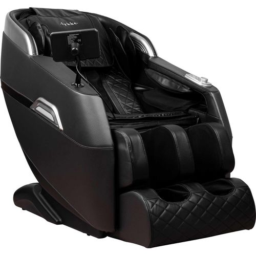 Massagesessel Premium mit SL-Rail, Schwerelosigkeit, Heizfunktion, Bluetooth, 5 Automatikprogrammen, Leder, Schwarz