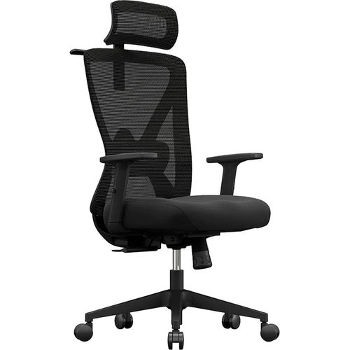 Bürostuhl Premium Schwarz, Kopfstütze, Lordosenstütze, 3D Armlehnen, bis 136 kg, B66,5xH113-122,5xT62,5 cm