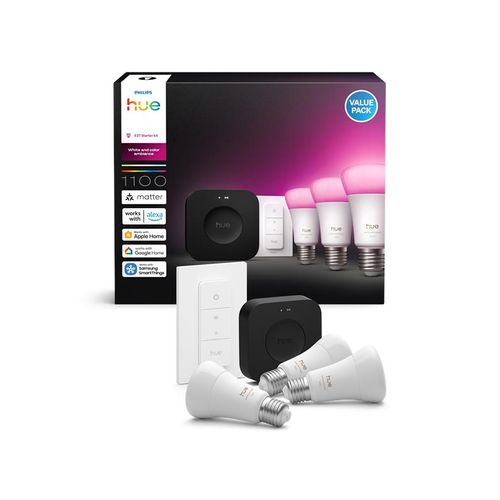 Philips Hue Starter kit: 3 E27 smart bulbs + Dimmer switch + Bridge Pro