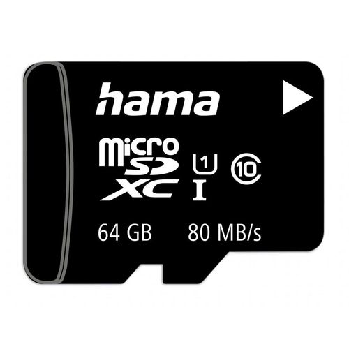 HAMA Speicherkarte "microSD Karte, Memory Fast, + Adapter/Mobile, Class 10 UHS-I", schwarz, 64 GB, Speicherkarten