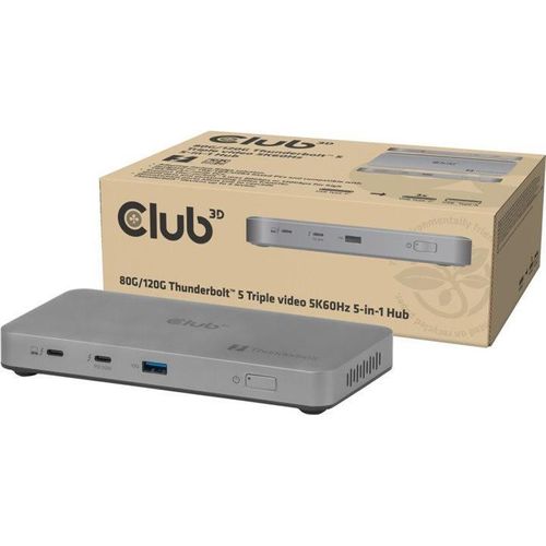 CLUB3D CSV-2563 5-1 Thunderbolt™ 5 Hub Triple video 5K60Hz Thunderbolt™ Share Certifi ed 180W, Thunderbolt 5, 100 W, Silber, 60 Hz, Thunderbolt 5, USB 3.2 Gen 2 (3.1 Gen 2) Type-A, 180 W