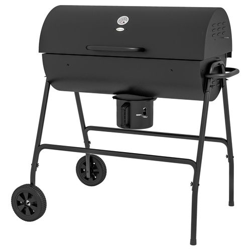 Holzkohlegrillausmetallbbqsmokermitdeckelthermometerrädergrillwagen95X71,5X102Cmschwarz