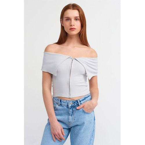 Damen Carmenausschnitt Crop-Top mit Reißverschluss