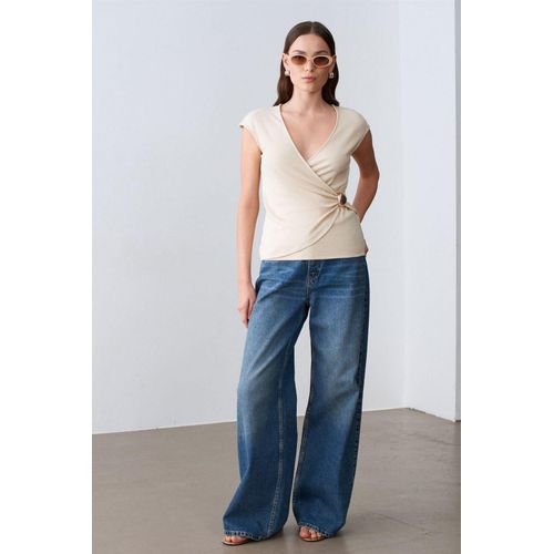 Damen Slim Fit Wickelbluse